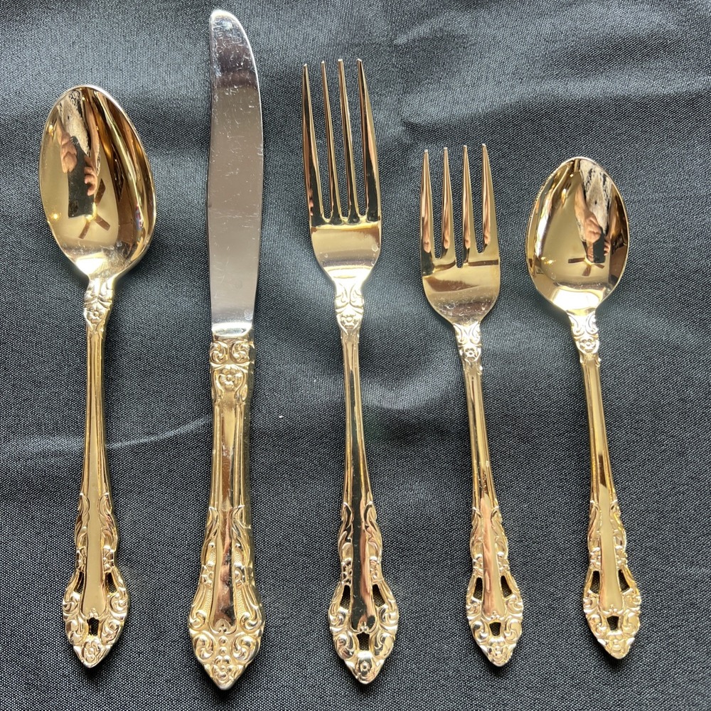 Royal Splendor Supreme Cutlery Gold Color Stainless Flatware Japan 5pc Setting